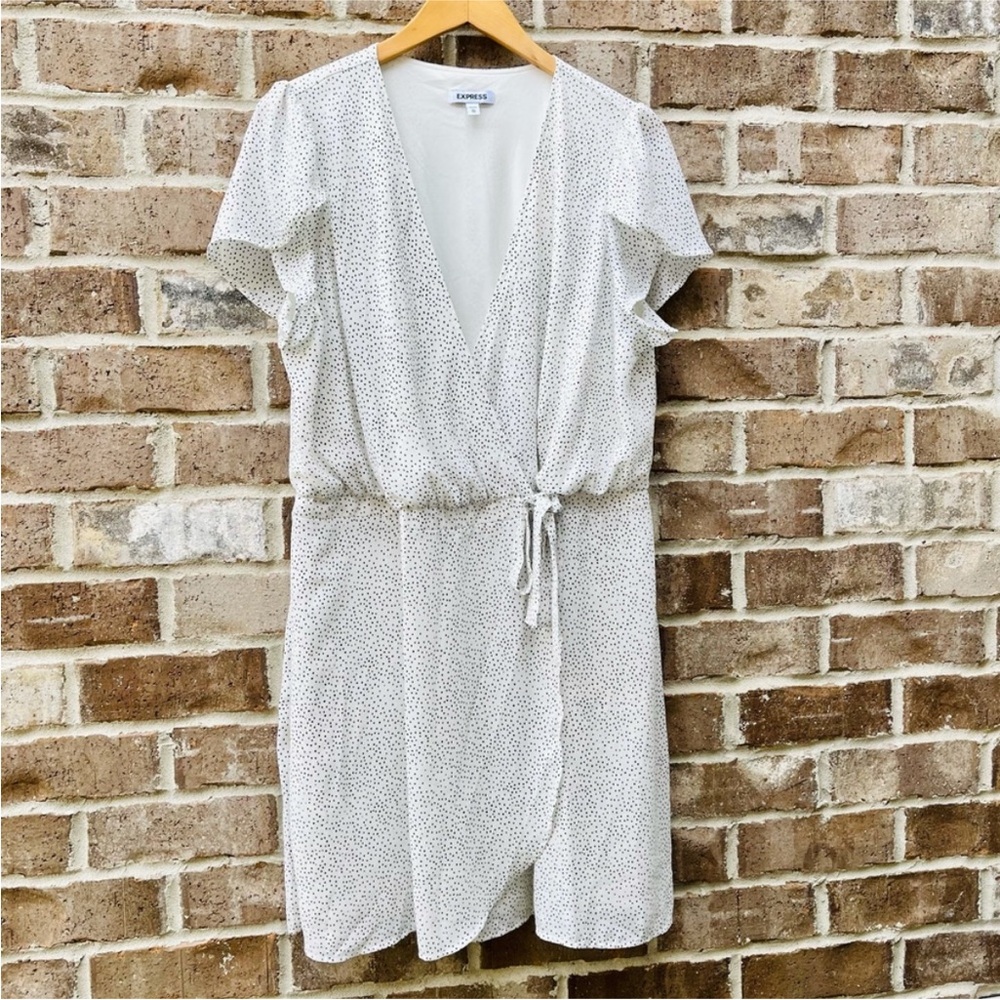 Express White & Black Dot Crossover Dress